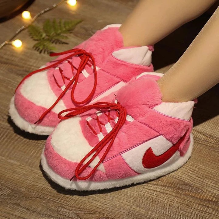 Rose Pink Plush Check Sneakers